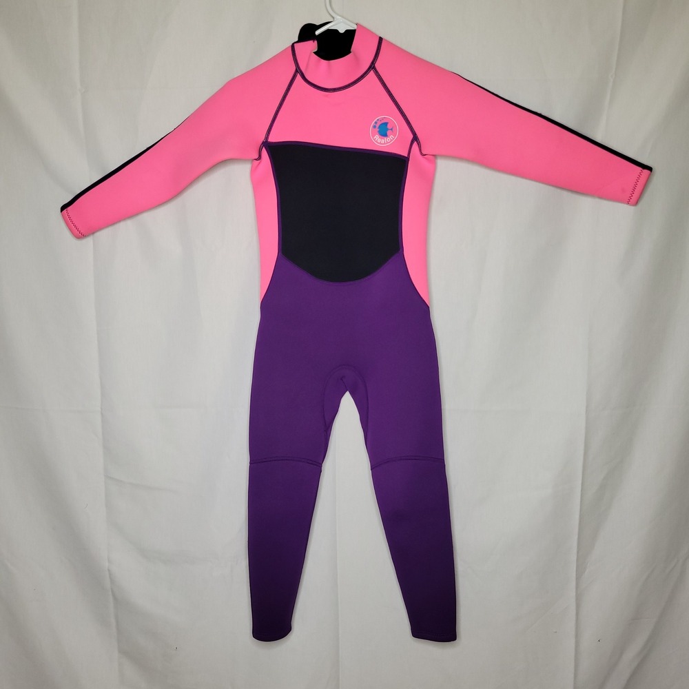 Realon Kids 2mm Neoprene Wetsuit Pink &‎ Purple Long Sleeve Full Body Rash Guard
